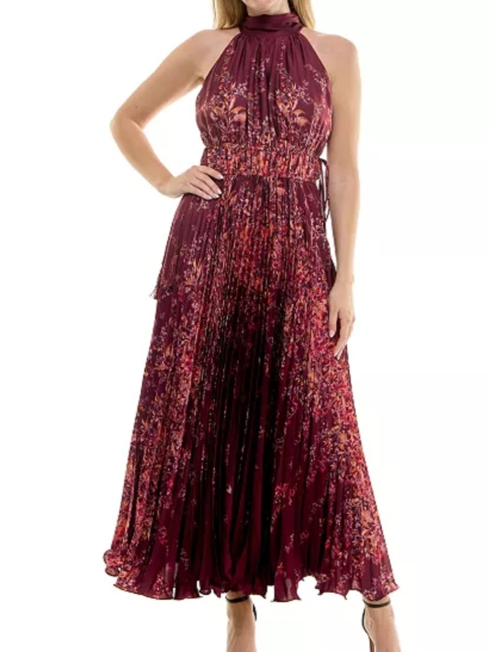 Taylor Floral Pleated Halter Maxi Dress